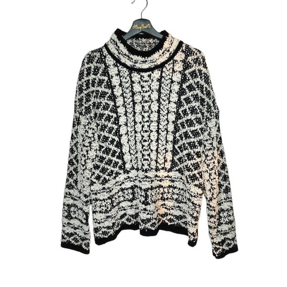 Solitaire by Ravi Khosla Black White High Neck Chunky Hand Knit Sweater xl - Picture 6 of 9
